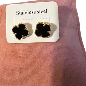 Black & Gold Clover earrings stainless steel